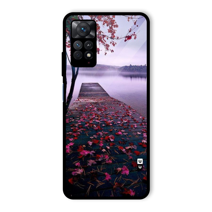 Cherry Blossom Dock Glass Back Case for Redmi Note 11 Pro