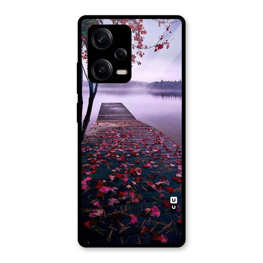 Cherry Blossom Dock Glass Back Case for Redmi Note 12 Pro