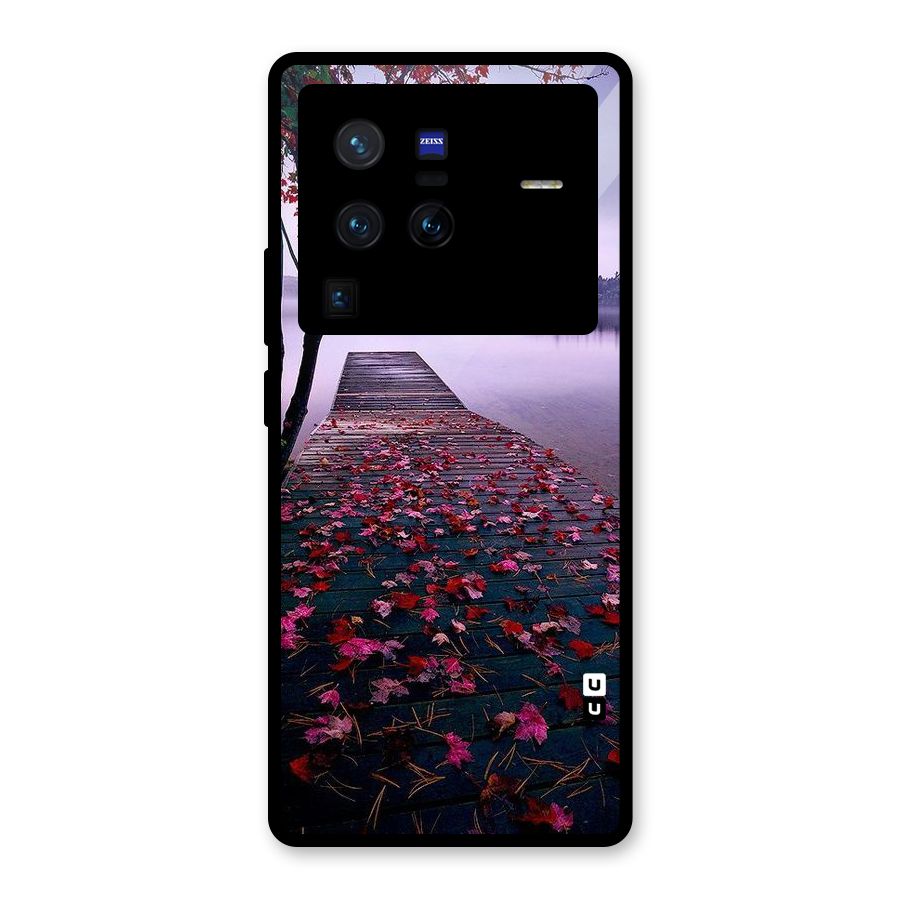 Cherry Blossom Dock Glass Back Case for Vivo X80 Pro