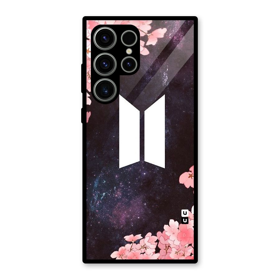 Cherry Blossom Pause Design Glass Back Case for Galaxy S23 Ultra