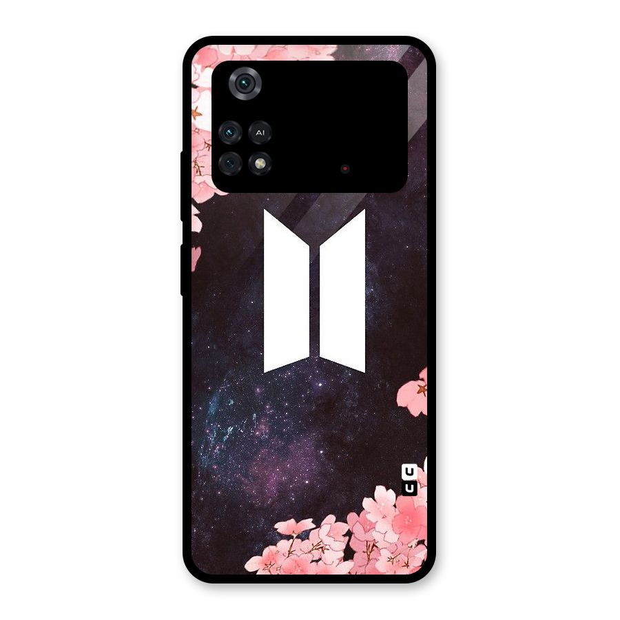 Cherry Blossom Pause Design Glass Back Case for Poco M4 Pro 4G