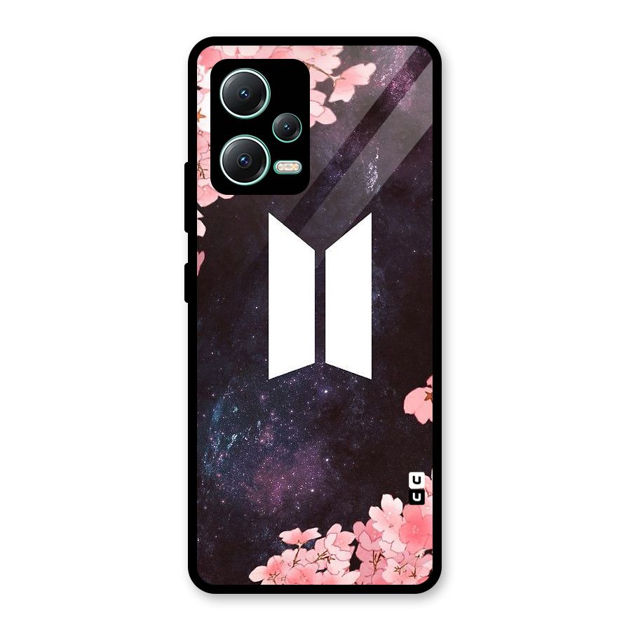 Cherry Blossom Pause Design Glass Back Case for Redmi Note 12 5G