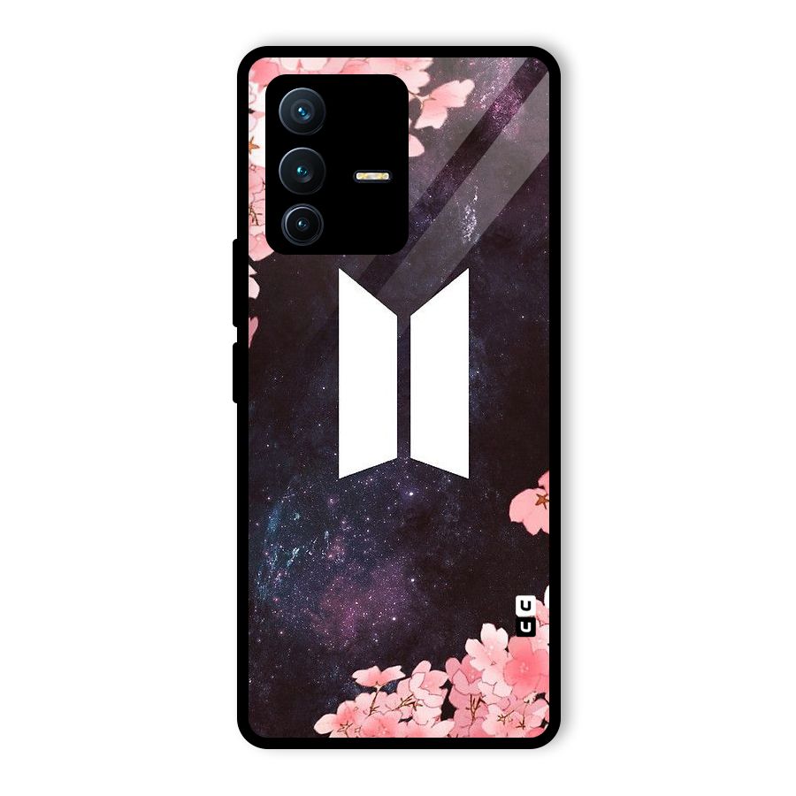 Cherry Blossom Pause Design Glass Back Case for Vivo V23 Pro