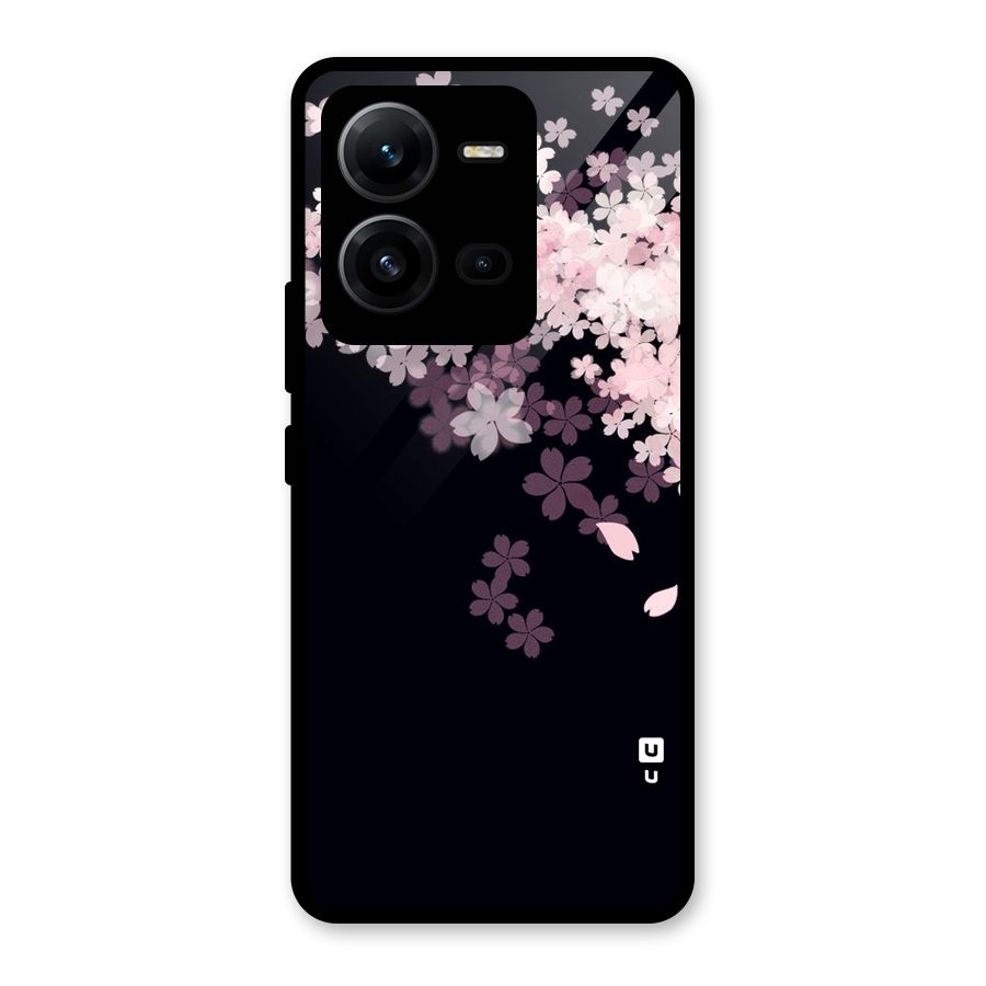 Cherry Flowers Pink Glass Back Case for Vivo V25