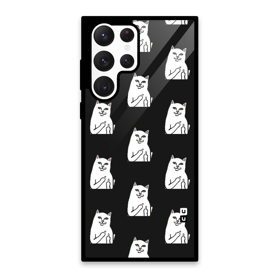 Chill Cat Pattern Glass Back Case for Galaxy S22 Ultra 5G
