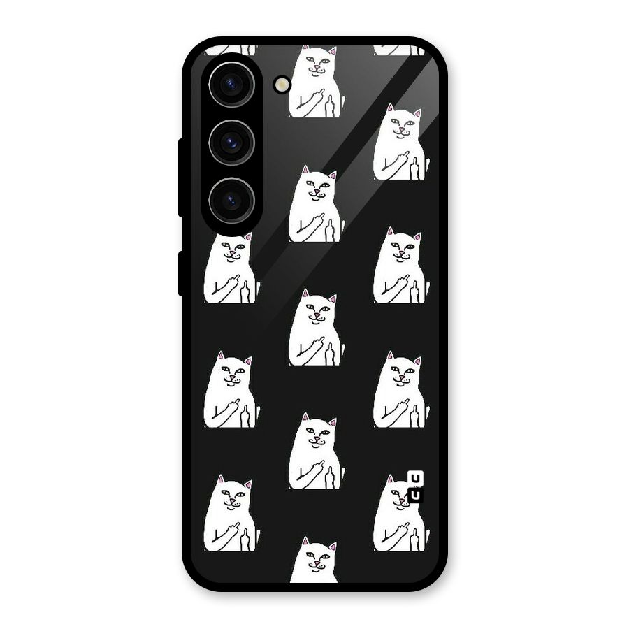 Chill Cat Pattern Glass Back Case for Galaxy S23