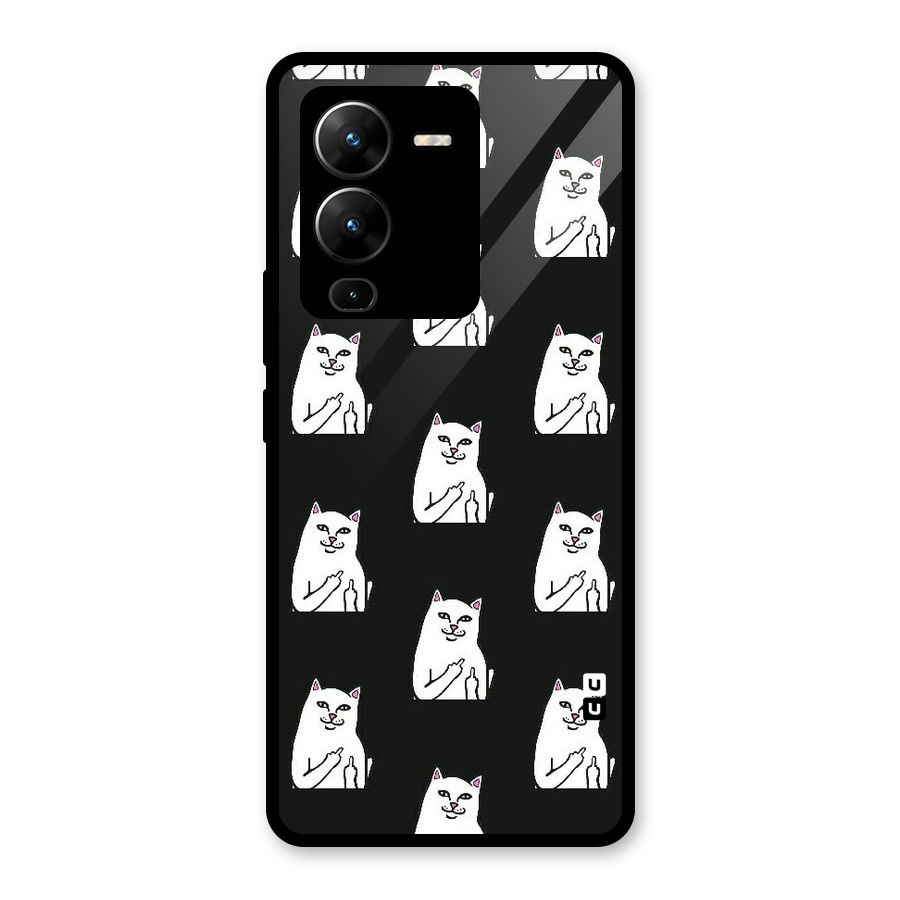 Chill Cat Pattern Glass Back Case for Vivo V25 Pro