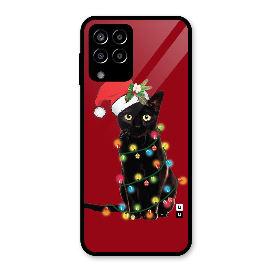 Christmas Cap Cat Glass Back Case for Galaxy M33