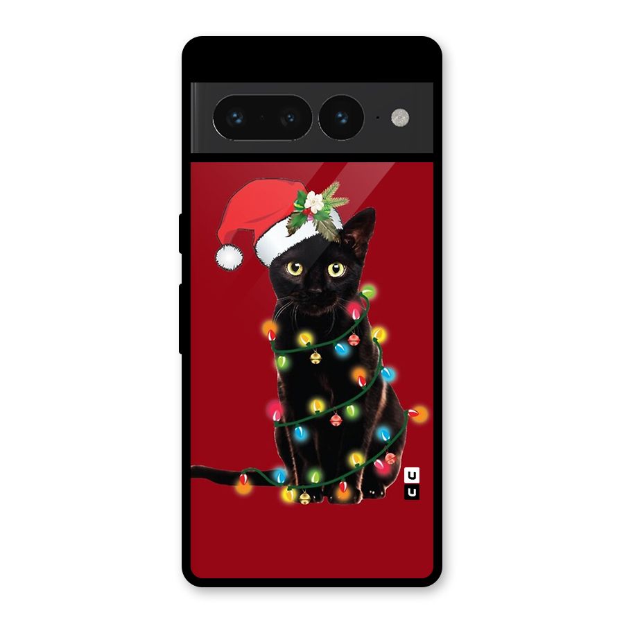 Christmas Cap Cat Glass Back Case for Google Pixel 7 Pro