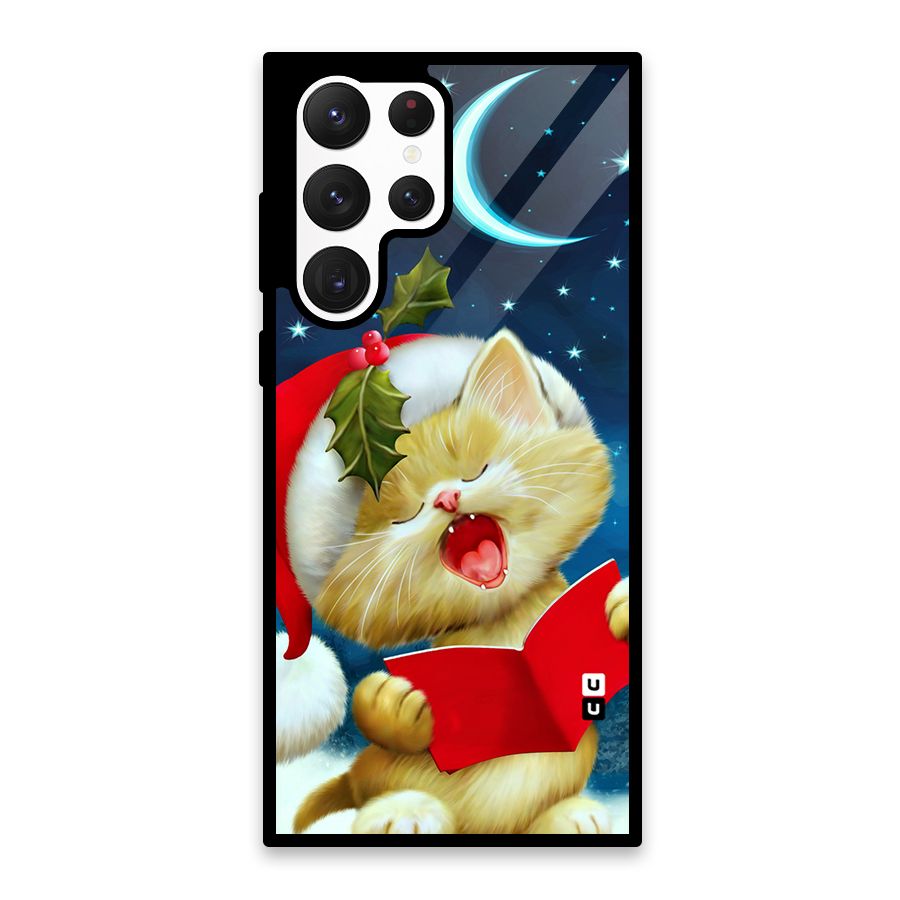 Christmas Cat Glass Back Case for Galaxy S22 Ultra 5G