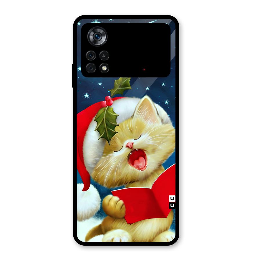 Christmas Cat Glass Back Case for Poco X4 Pro 5G