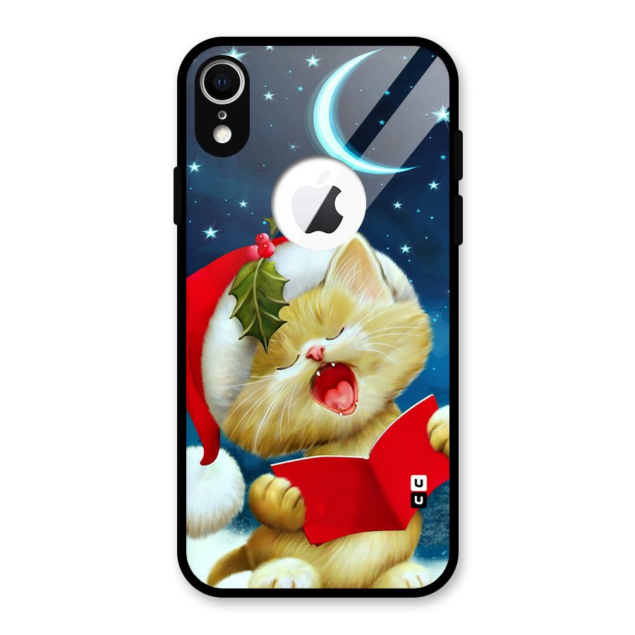 Christmas Cat Glass Back Case for iPhone XR Logo Cut