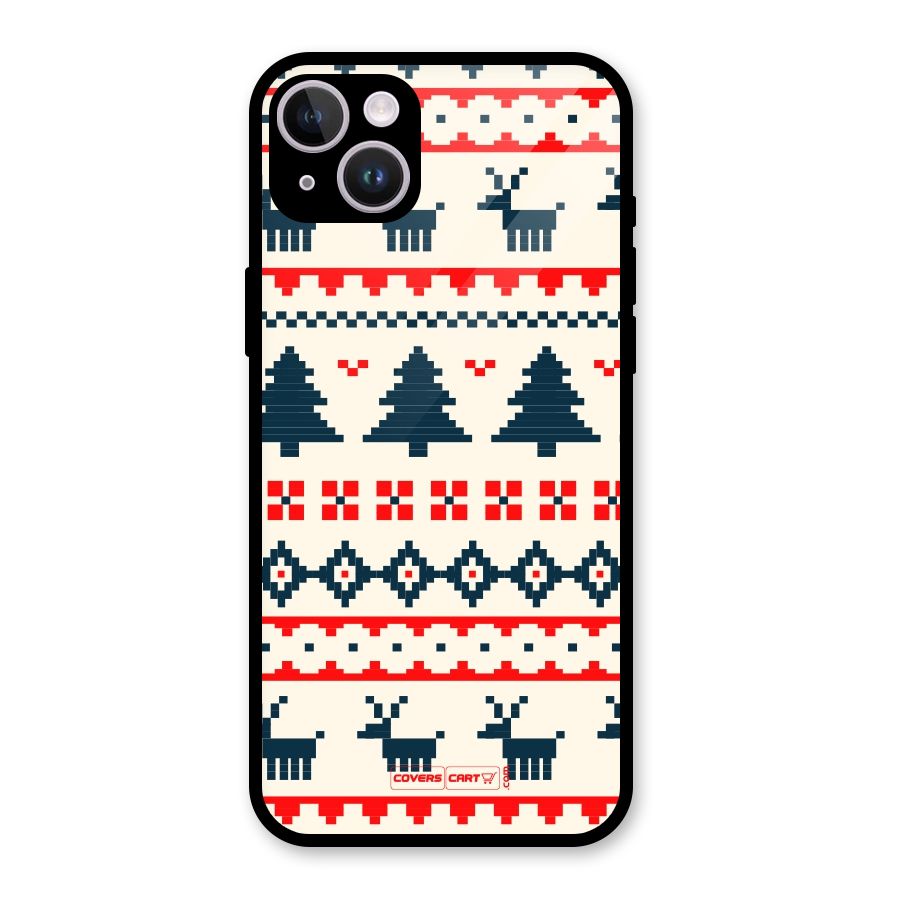 Christmas Design Pattern Glass Back Case for iPhone 14 Plus