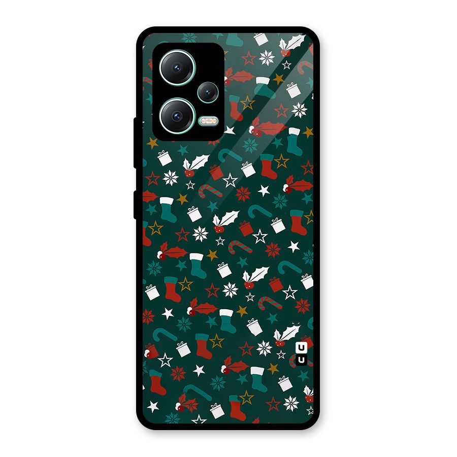 Christmas Pattern Design Glass Back Case for Redmi Note 12 5G
