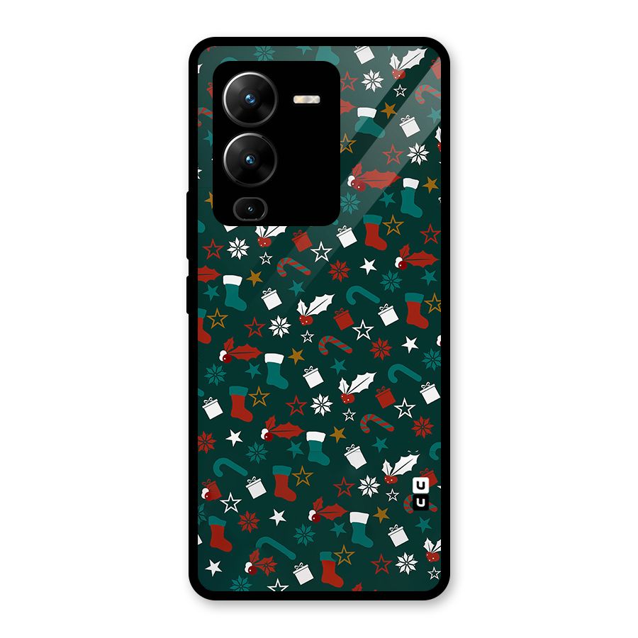 Christmas Pattern Design Glass Back Case for Vivo V25 Pro