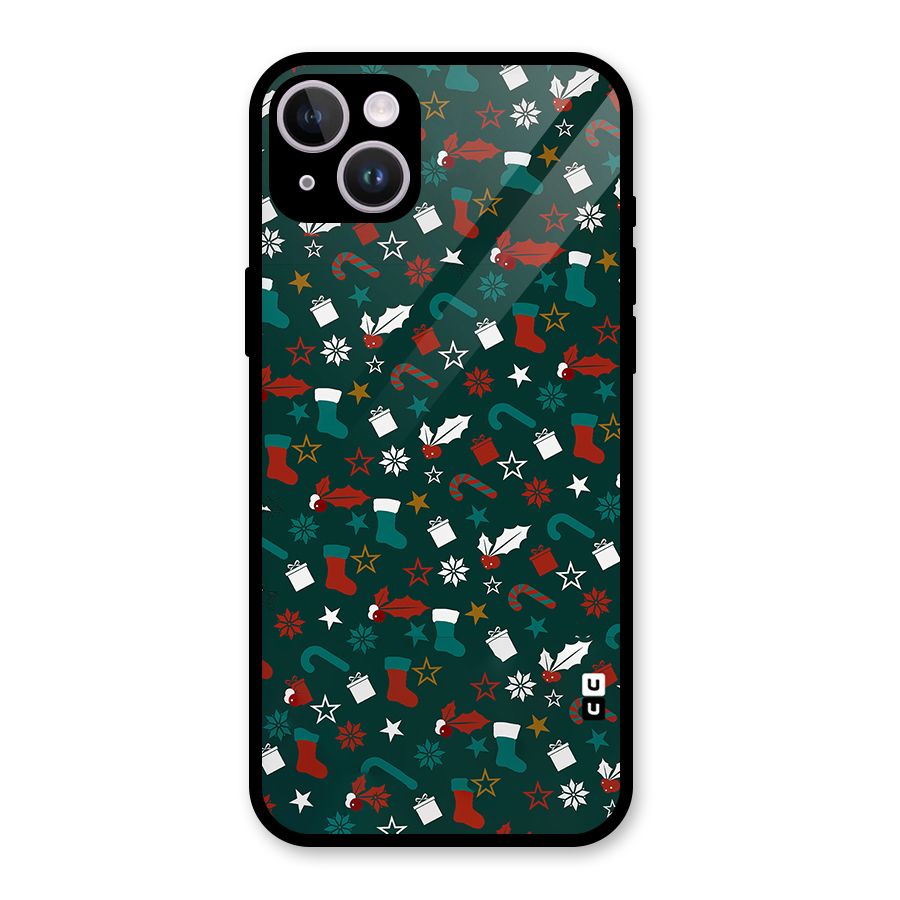 Christmas Pattern Design Glass Back Case for iPhone 14 Plus