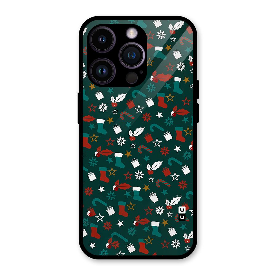 Christmas Pattern Design Glass Back Case for iPhone 14 Pro