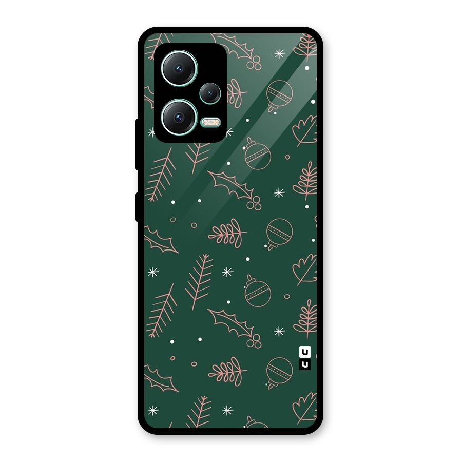 Christmas Vibes Leaves Glass Back Case for Redmi Note 12 5G