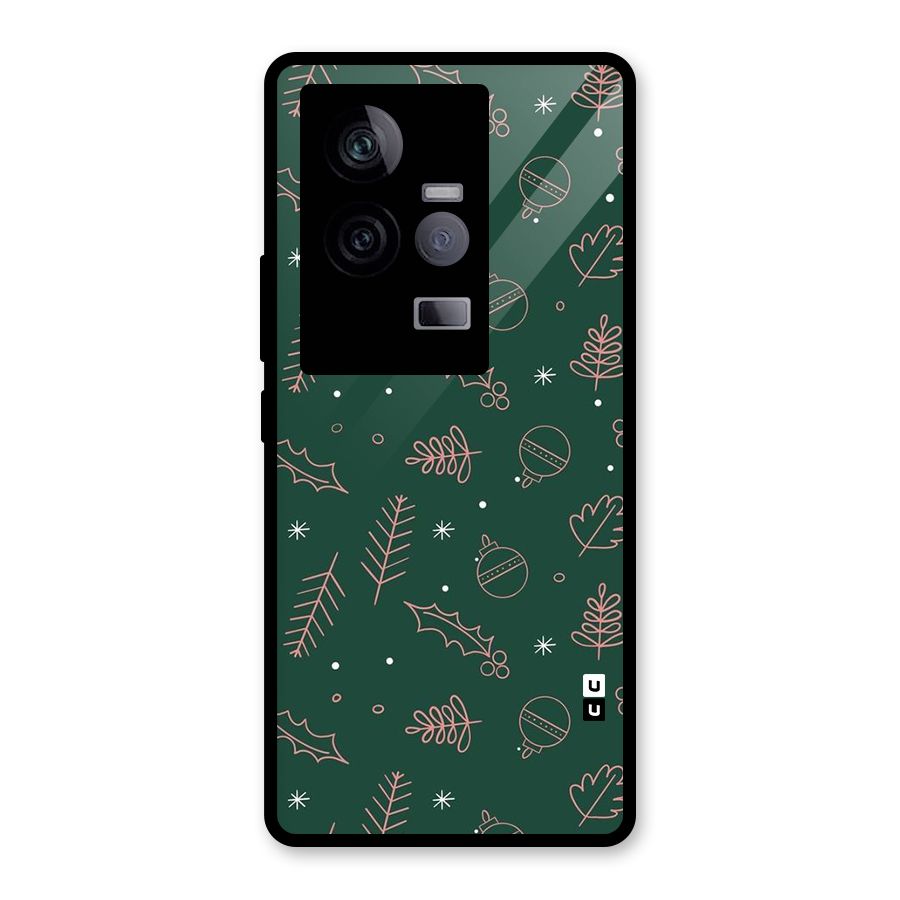 Christmas Vibes Leaves Glass Back Case for Vivo iQOO 11 5G