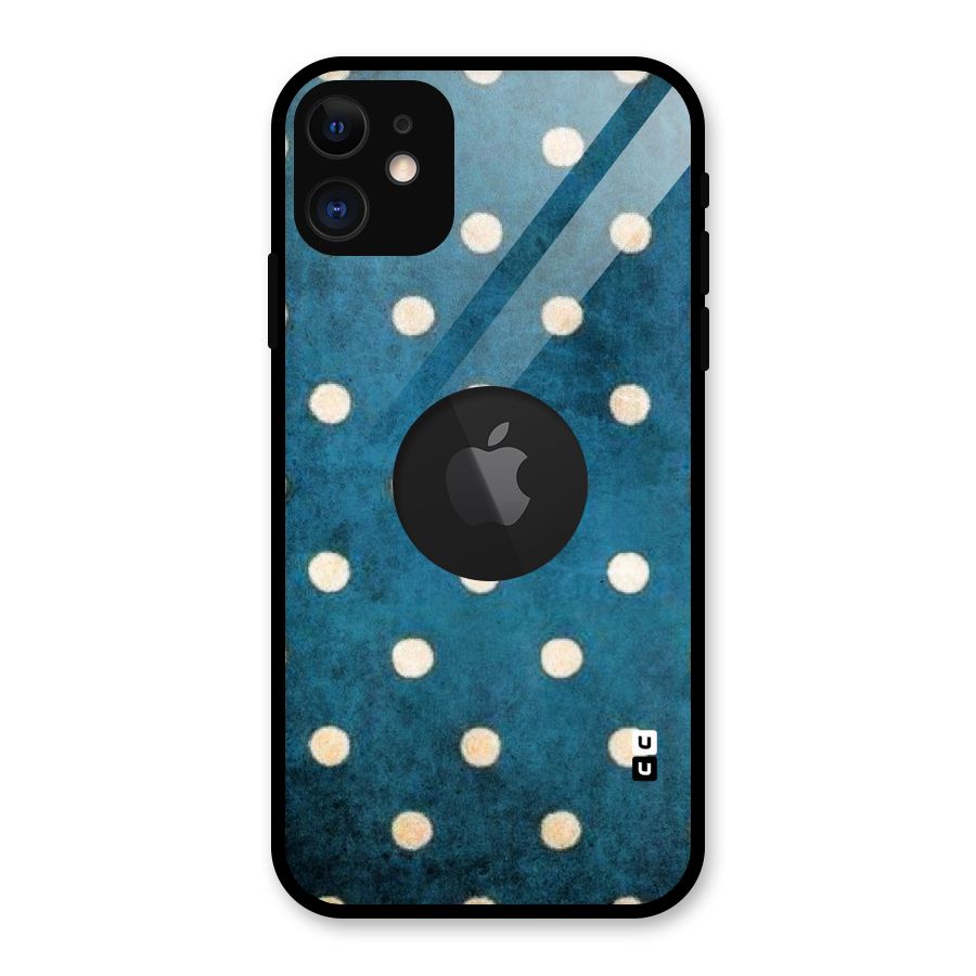 Classic Blue Polka Glass Back Case for iPhone 11 Logo Cut