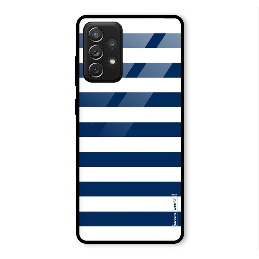 Classic Blue White Stripes Glass Back Case for Galaxy A72