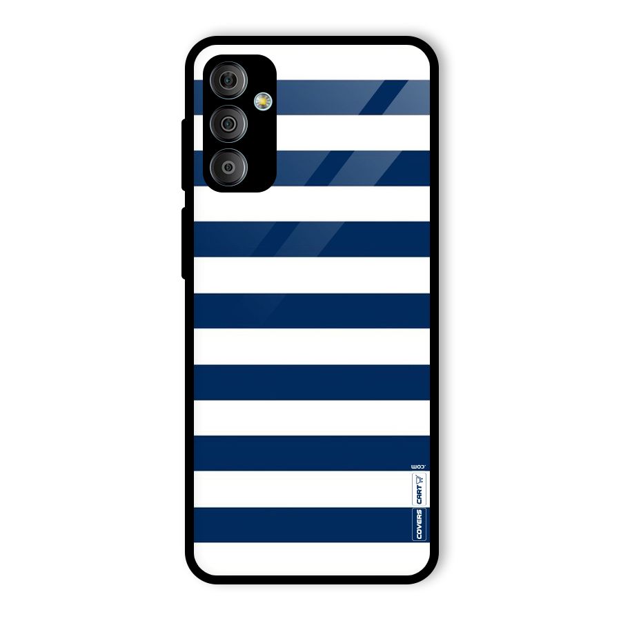 Classic Blue White Stripes Glass Back Case for Galaxy F23