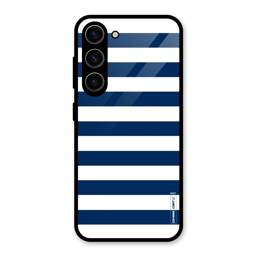 Classic Blue White Stripes Glass Back Case for Galaxy S23