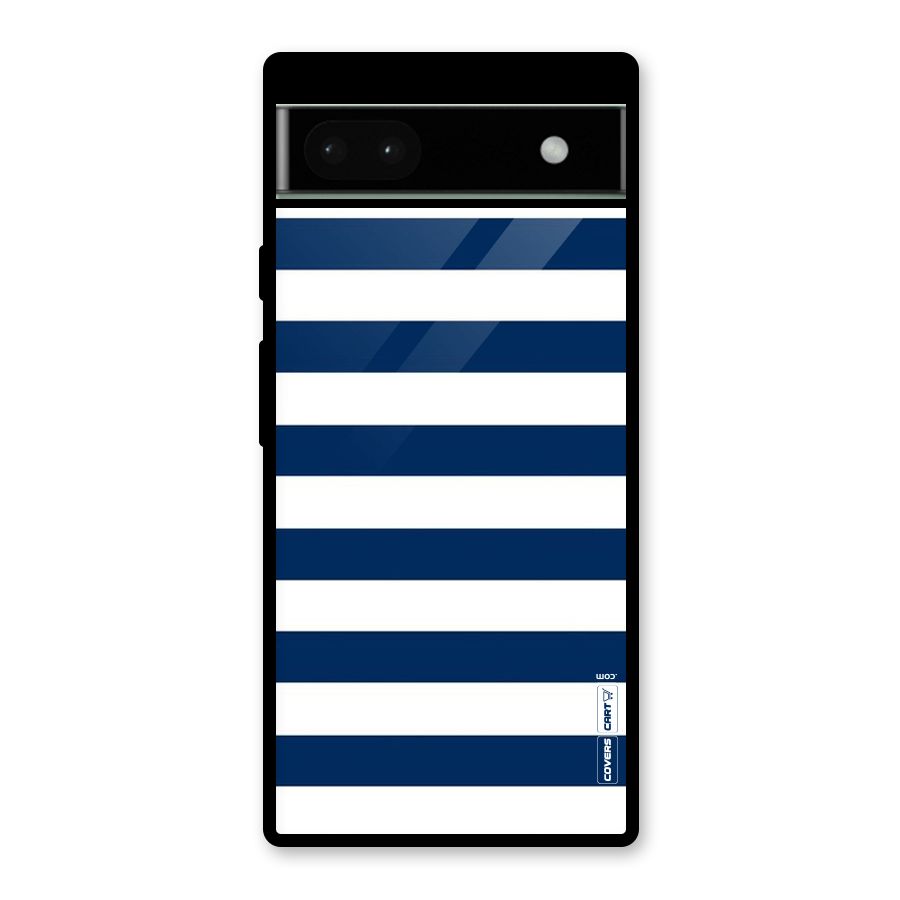 Classic Blue White Stripes Glass Back Case for Google Pixel 6a