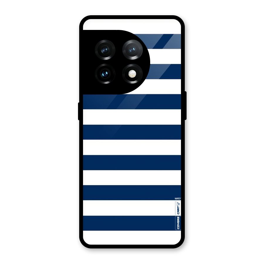 Classic Blue White Stripes Glass Back Case for OnePlus 11