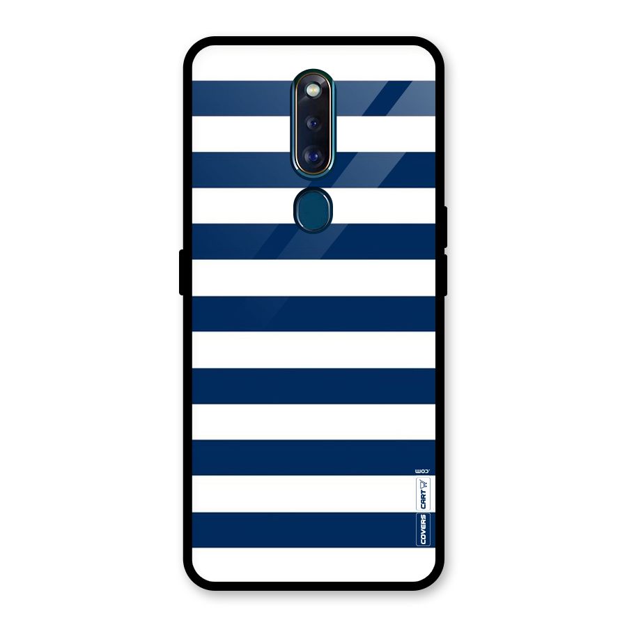 Classic Blue White Stripes Glass Back Case for Oppo F11 Pro