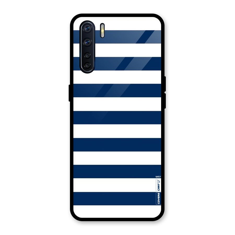 Classic Blue White Stripes Glass Back Case for Oppo F15