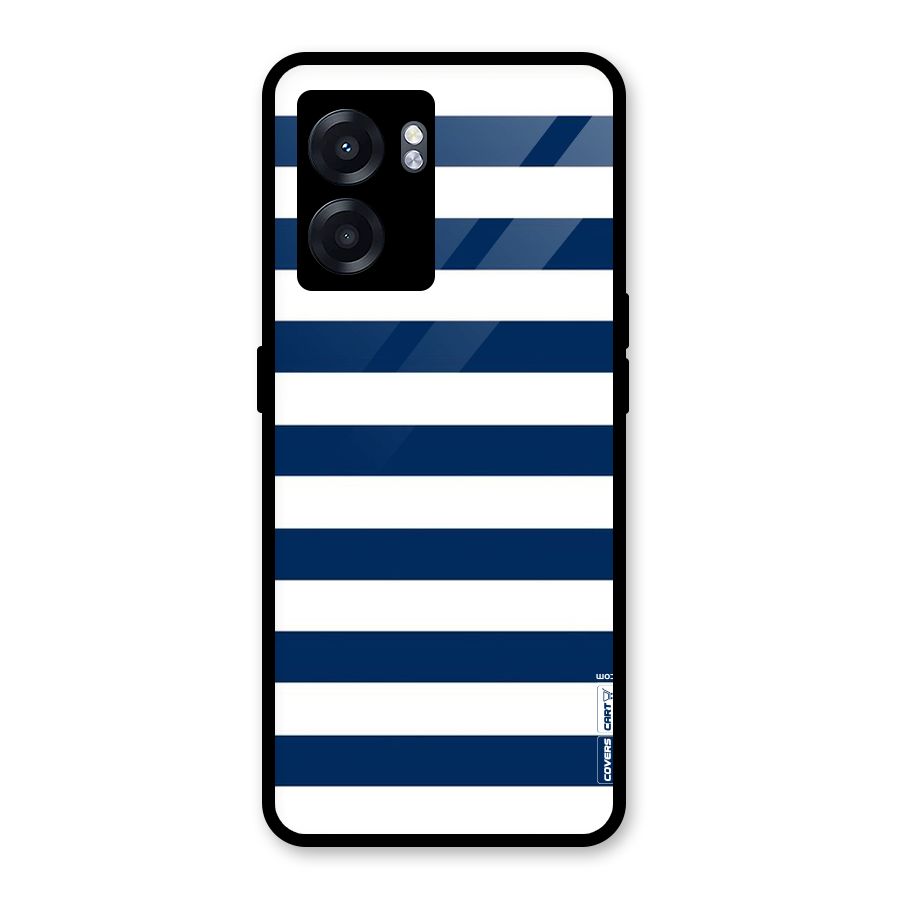 Classic Blue White Stripes Glass Back Case for Oppo K10 (5G)