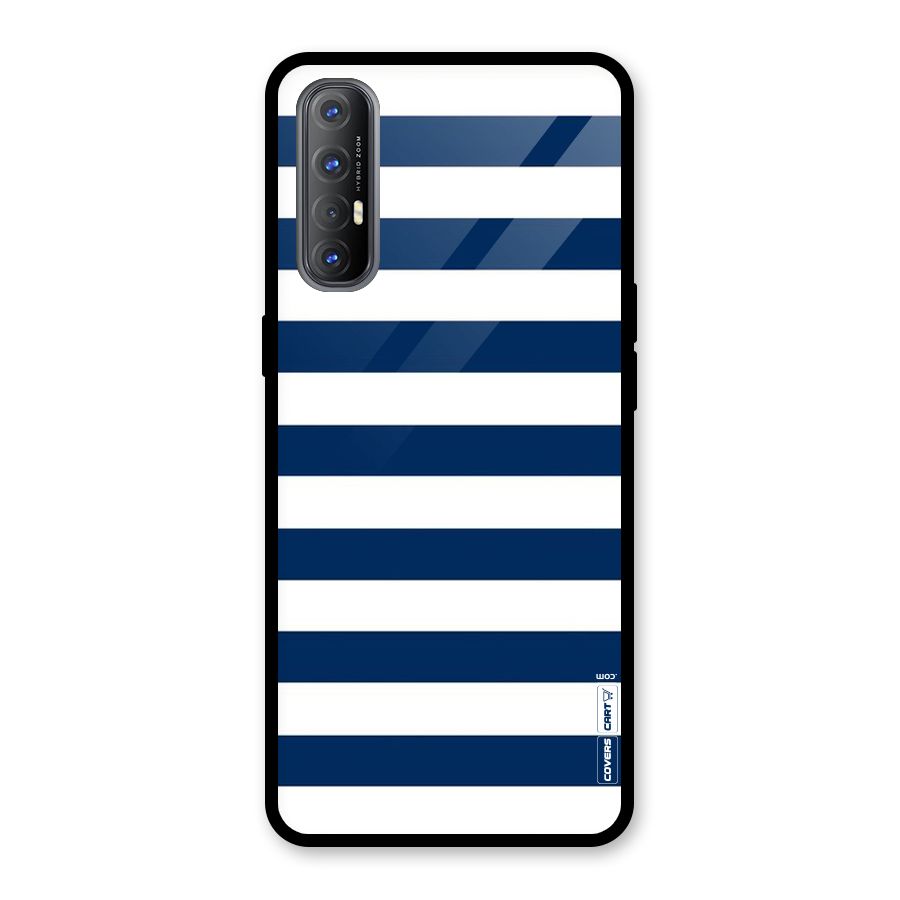Classic Blue White Stripes Glass Back Case for Oppo Reno3 Pro