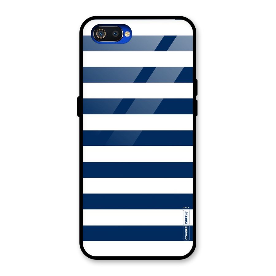 Classic Blue White Stripes Glass Back Case for Realme C2