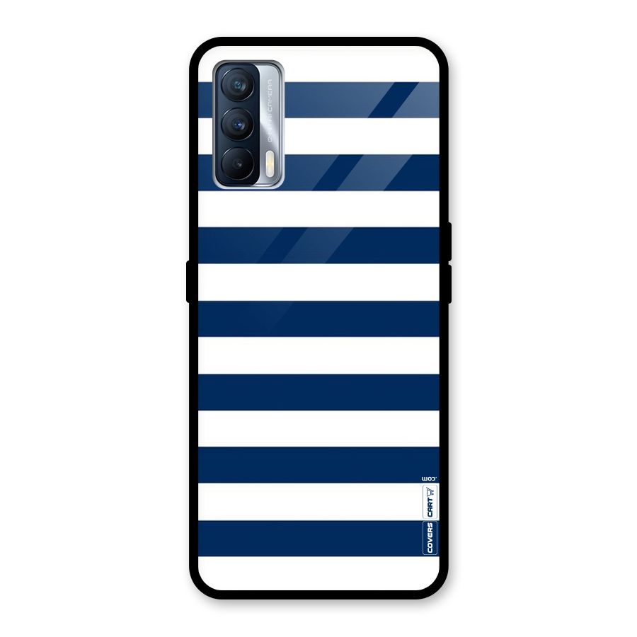 Classic Blue White Stripes Glass Back Case for Realme X7