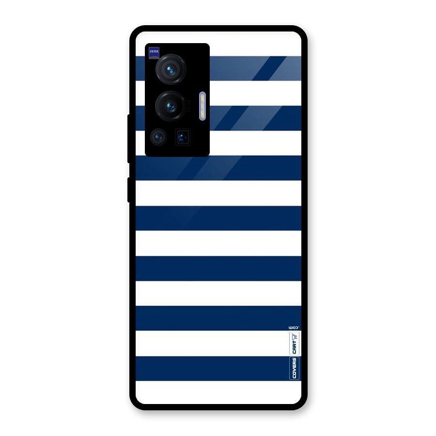 Classic Blue White Stripes Glass Back Case for Vivo X70 Pro