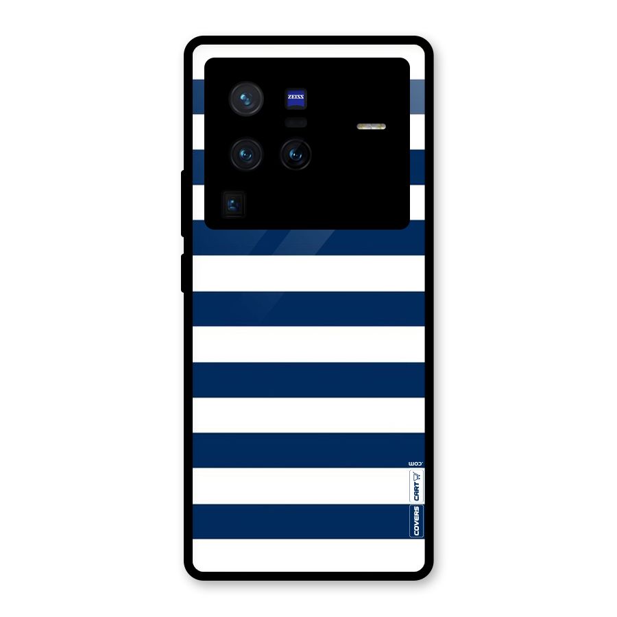 Classic Blue White Stripes Glass Back Case for Vivo X80 Pro