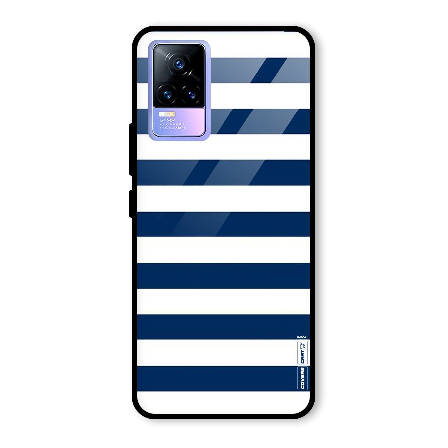 Classic Blue White Stripes Glass Back Case for Vivo Y73