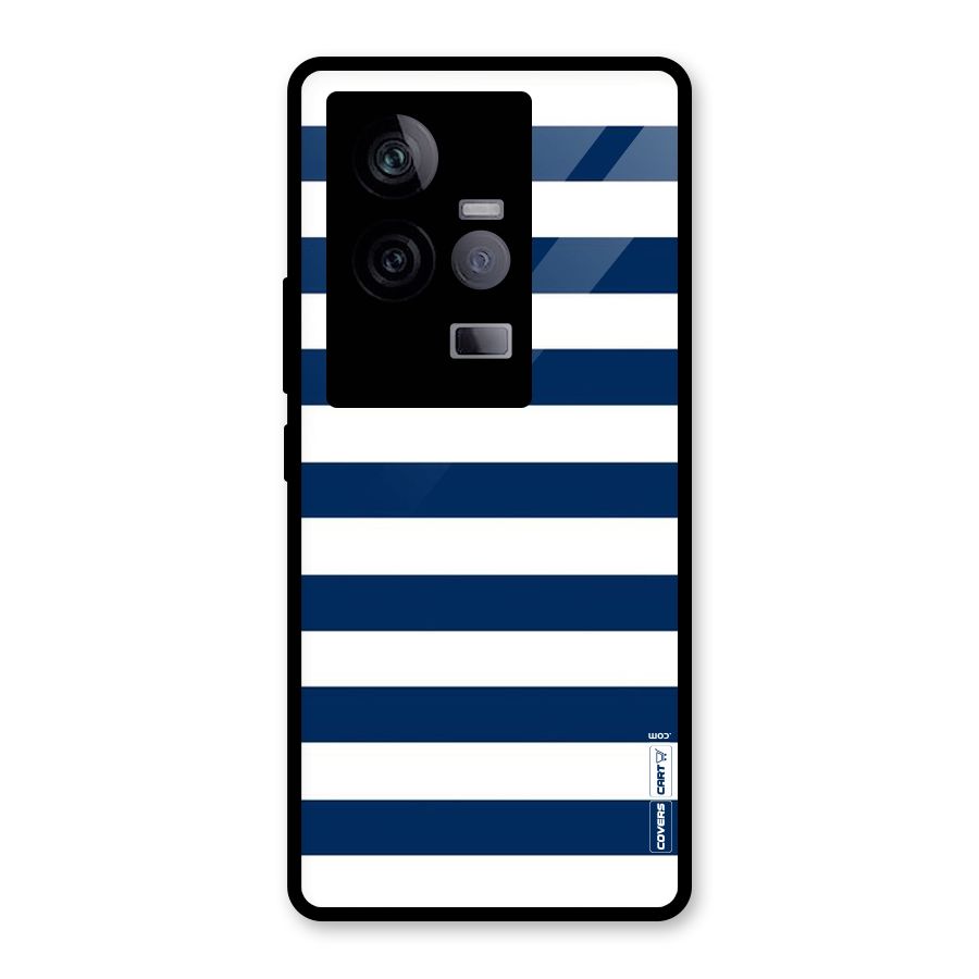 Classic Blue White Stripes Glass Back Case for Vivo iQOO 11 5G