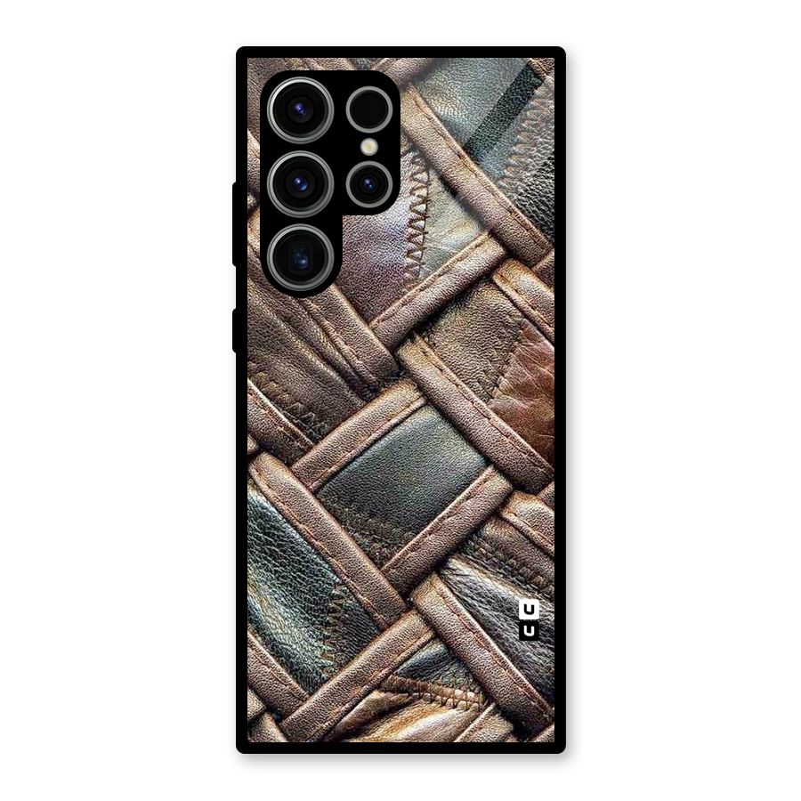 Classic Leather Belt Design Glass Back Case for Galaxy S23 Ultra