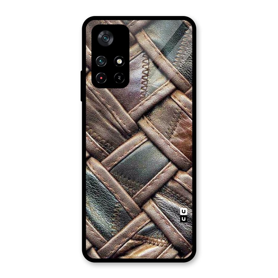 Classic Leather Belt Design Glass Back Case for Poco M4 Pro 5G