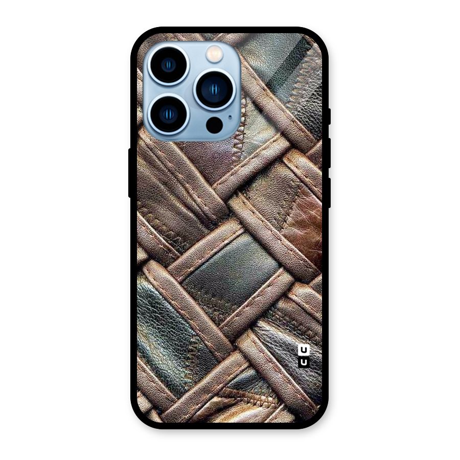 Classic Leather Belt Design Glass Back Case for iPhone 13 Pro