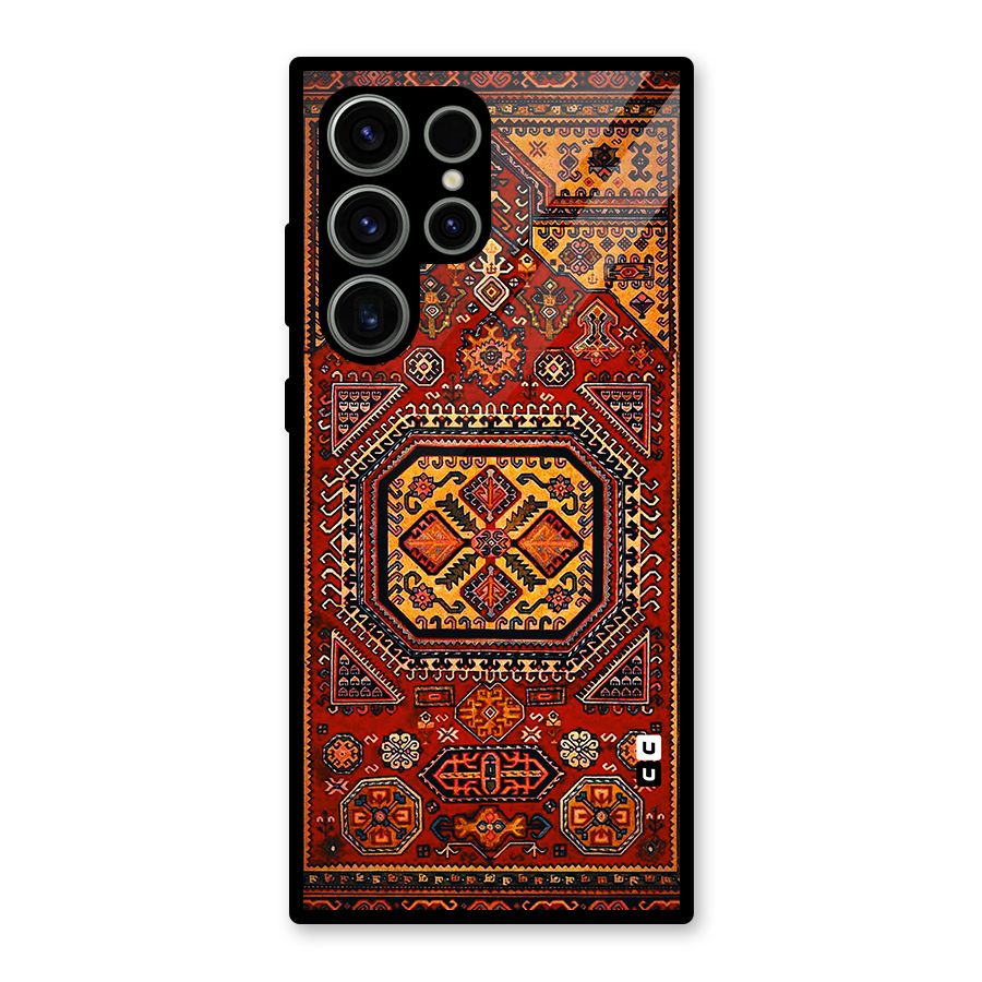Classic Luxury Carpet Pattern Glass Back Case for Galaxy S23 Ultra