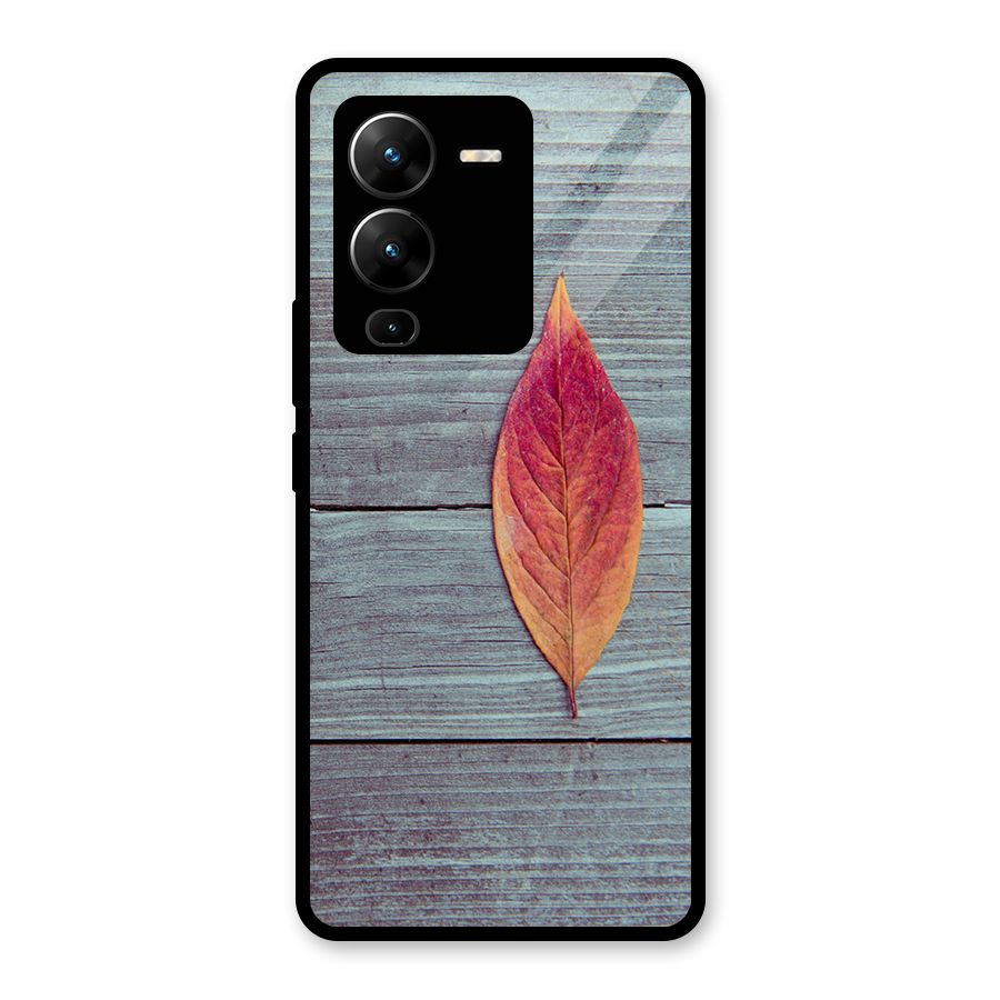 Classic Wood Leaf Glass Back Case for Vivo V25 Pro