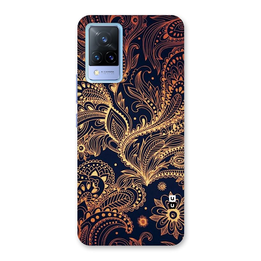 Classy Golden Leafy Design Back Case for Vivo V21 5G