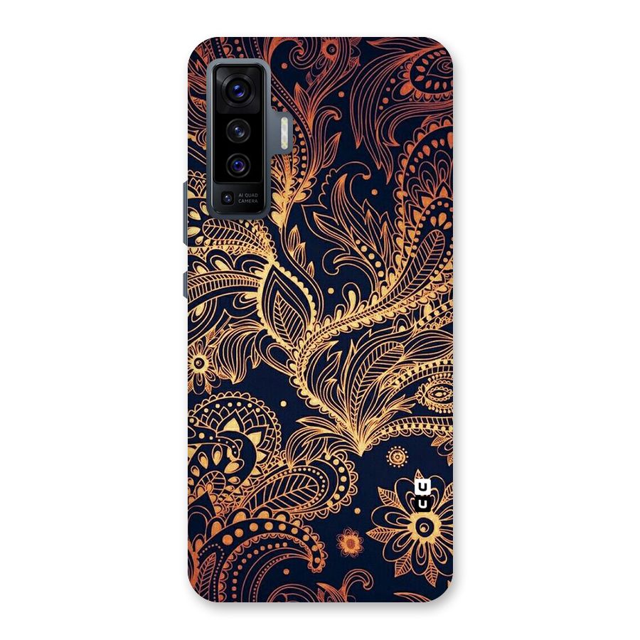 Classy Golden Leafy Design Back Case for Vivo X50
