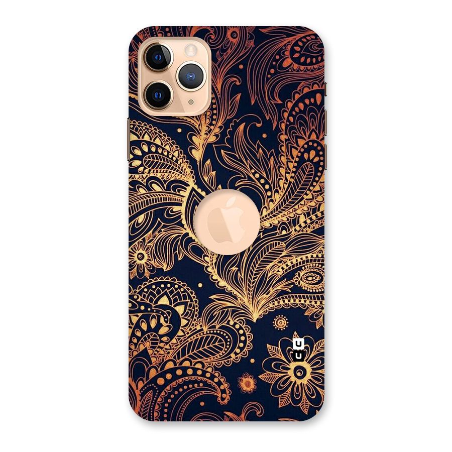 Classy Golden Leafy Design Back Case for iPhone 11 Pro Max Logo Cut