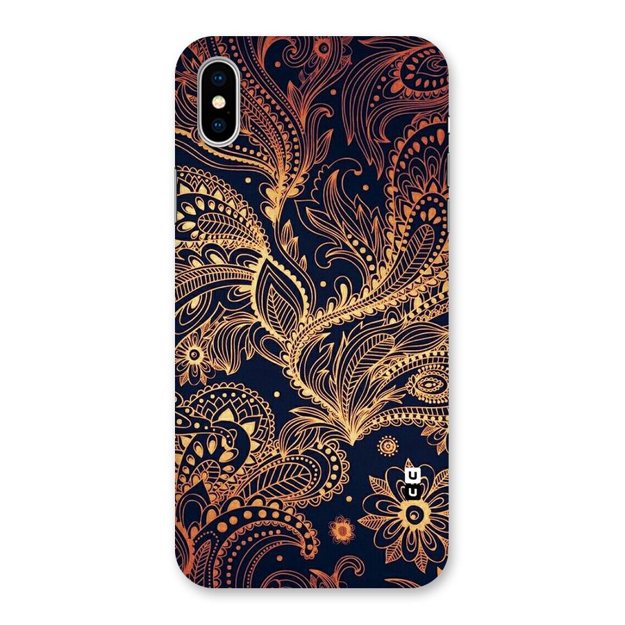 Classy Golden Leafy Design Back Case for iPhone XS