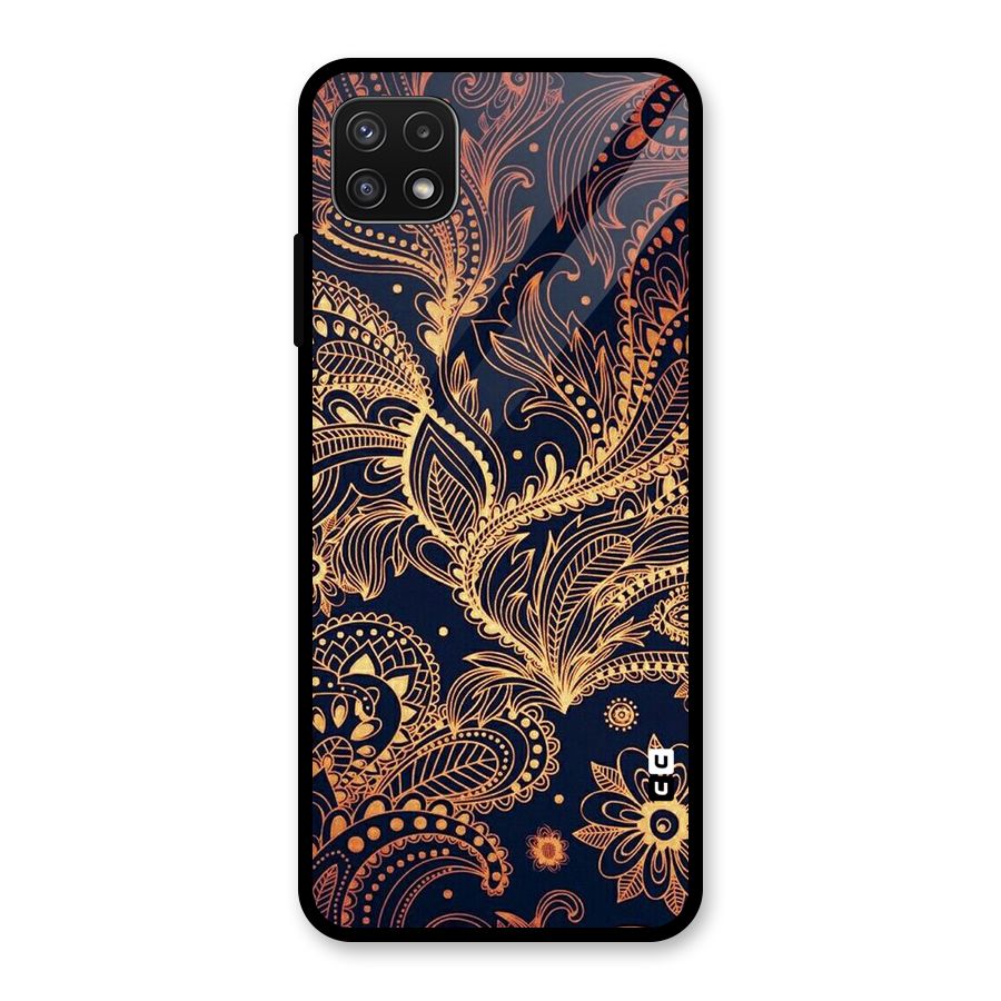 Classy Golden Leafy Design Glass Back Case for Galaxy A22 5G