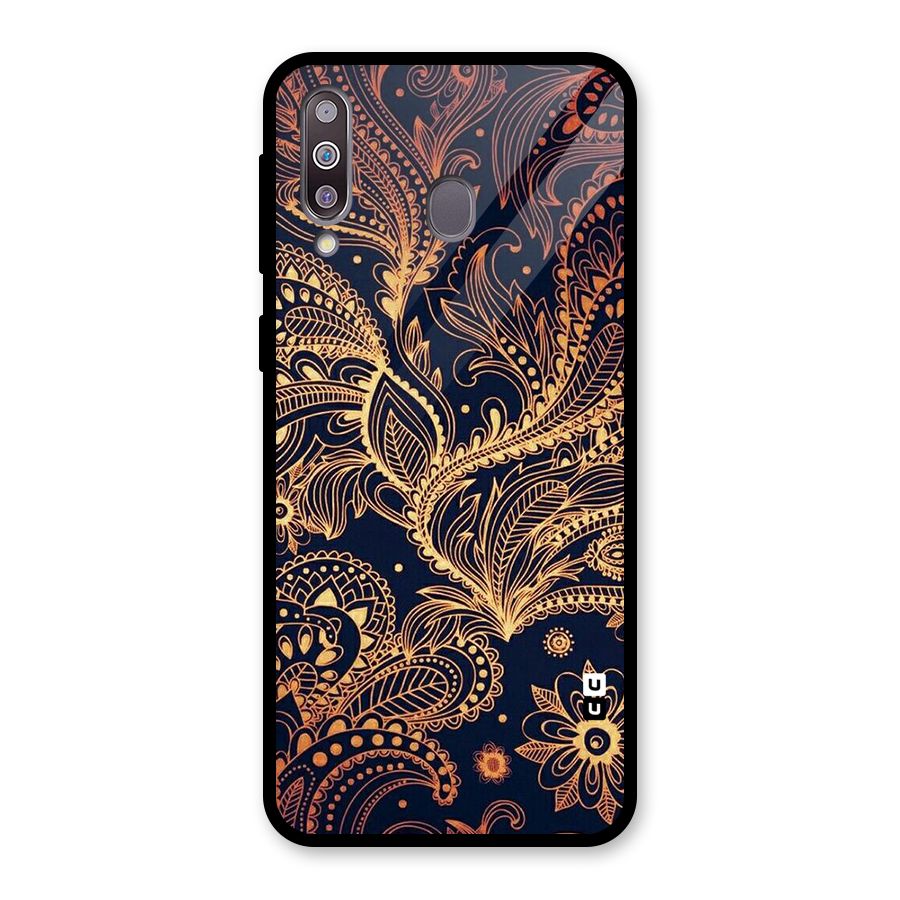 Classy Golden Leafy Design Glass Back Case for Galaxy M30